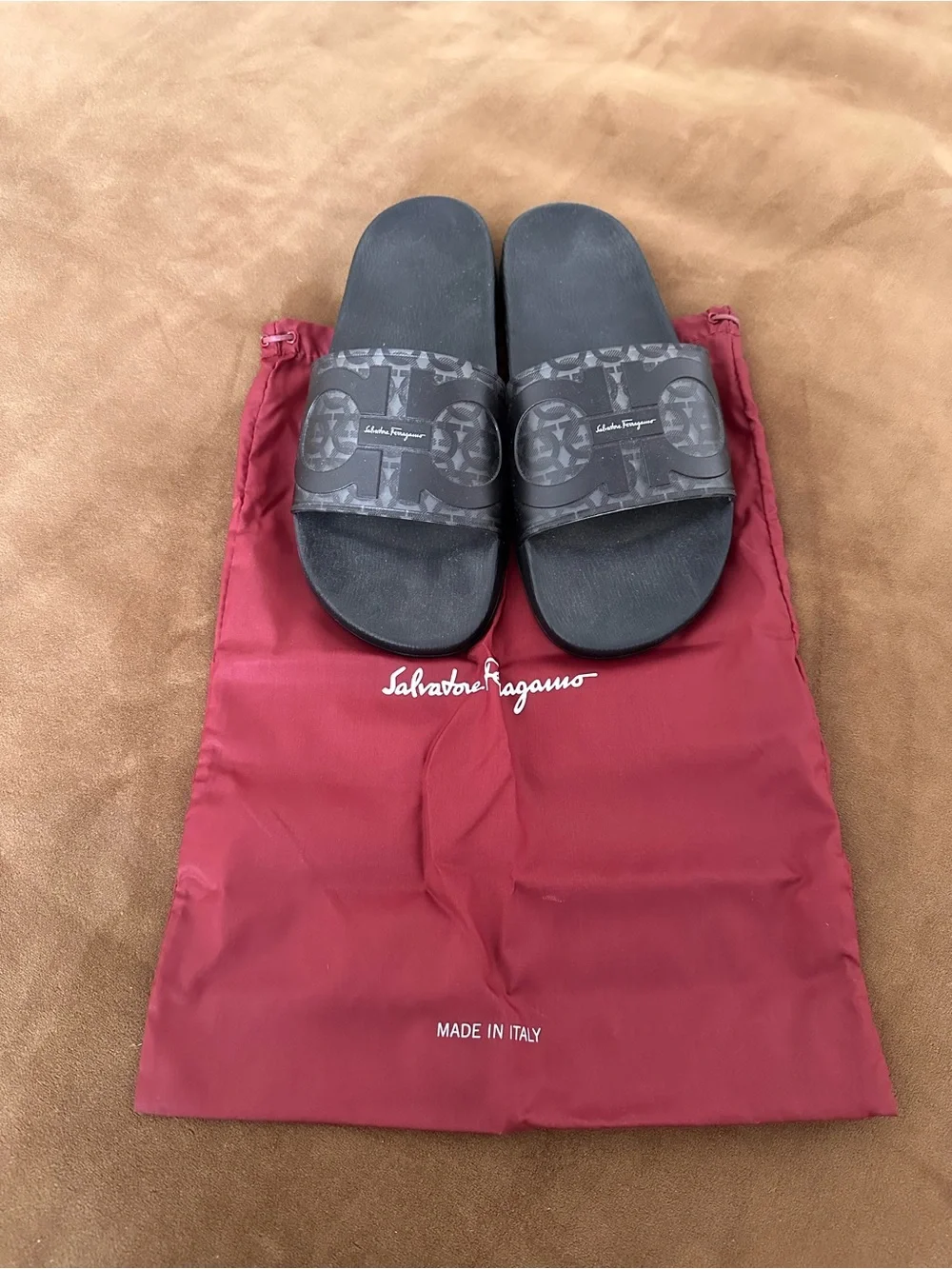 Salvatore Ferragamo Black Monogram Slide Sandals / Never worn